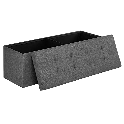 Songmics Bench with Storage Space, Seat Chest, Storage Box, Foldable, Max. static load capacity 300 kg, with metal divider grid, 120 L, 110 x 38 x 38 cm, imitation linen