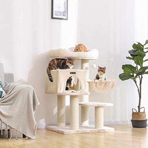 Cat Tree, Cat Tower with XXL Plush Perch, Cat Condo with Adjustable Units, Cat Toys, Extra Thick Posts Completely Wrapped in Sisal, Stable, Beige