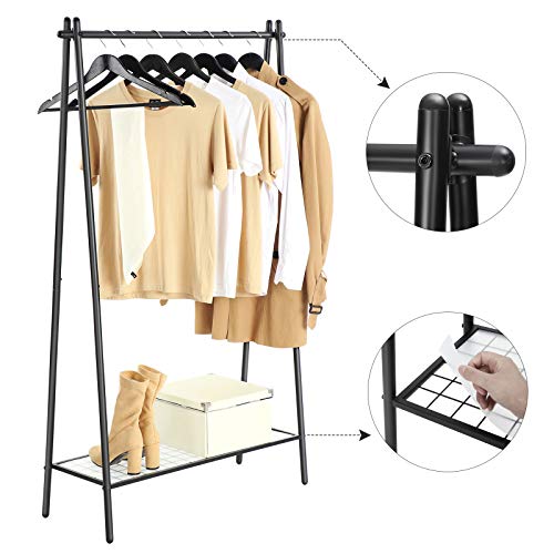 Clothes Rack with Steel Structure, Garment Rack with Hanging Rail, Bottom Shelf, Simple Look, for Bedroom Entrance Attic Basement, 92.5 x 33.5 x 153 cm, Matte Black