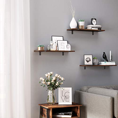 Wall Shelves Set of 2, 60 x 20 x 7 cm, Floating Shelves, Decorative Shelves, Retro Style, for Bedroom Living Room Kitchen Hallway, Max Capacity 15 kg for Each, MDF Brown and Black