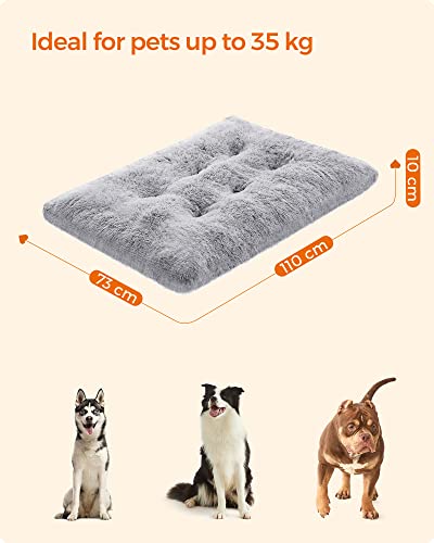 Dog Bed, Dog Cushion, Fluffy Dog Mat, Long Plush, 110 x 73 cm, Soft Padding, Machine Washable, Dog Basket, Multifunctional, Portable, Light Grey