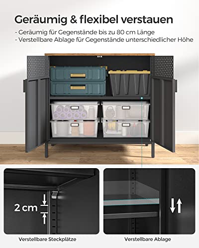 Storage Cabinet, Double-Door Floor Cabinet with Magnetic Closure, Adjustable Shelf, Steel Frame, Industrial Style, Space-Saving, Rustic Brown and Black