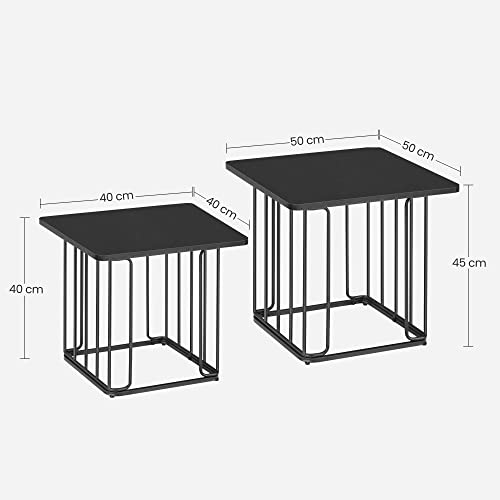 Side Table, Coffee Table, Set of 2, Living Room Table, Sofa Table, Steel Frame, Table Top as Tray, for Small Spaces, Black