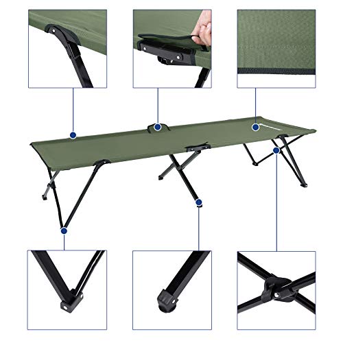 Foldable Camping Bed, Portable Camp Cot Load up to 260 kg, for Hiking and Outdoor Use, 205 x 75 x 46 cm, Navy Green