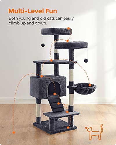 Cat Tree, Cat Tower 142 cm, Cat Activity Centre, Smoky Grey