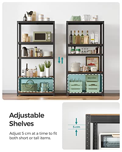 Shelving Unit, 50 x 100 x 200 cm, 875 kg Load Capacity (175 kg per Shelf), Industrial, Adjustable Storage Shelves, for Living Room, Kitchen, Garage, Rustic Brown and Black