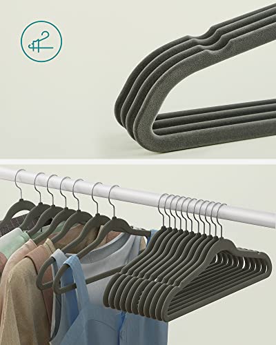 Set of 30 Velvet Hangers, 42 cm Long, Thin and Durable, High Load Capacity, with 360° Swivel Hooks, for Coats Shirts Suits, Grey , ABS Plastic, Metal, 43.5 x 0.6 x 22.5 cm