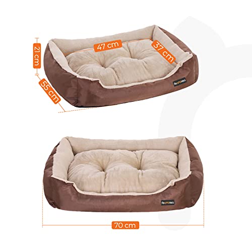 Dog Bed, Dog Sofa, Reversible Cushion, 65 x 55 x 20 cm, Brown