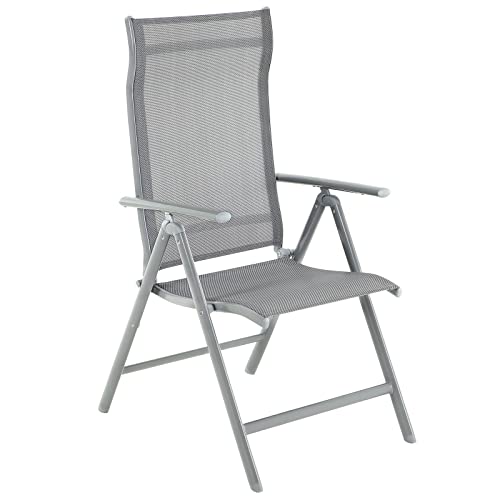 Folding Garden Chair, Outdoor Chair with Durable Aluminum Structure, 8-Angle Reclining Backrest, Max. Capacity 150 kg, Grey