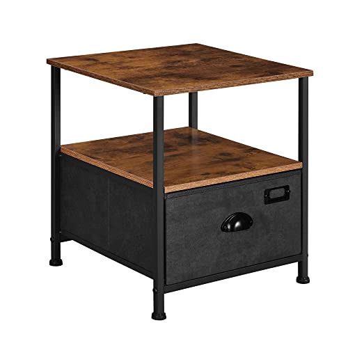 Nightstand, Bedside Table with Storage, Fabric Drawer Dresser, End Table with 2 Shelves, Industrial Style, for Living Room, Bedroom, Rustic Brown and Black