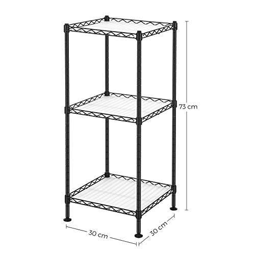 Bathroom Shelf, 3-Tier Wire-Shelving Unit, Metal Storage Rack, Total Load Capacity 60 kg, with 3 PP Sheets, 30 x 30 x 73 cm, Expandable Design, for Small Space, Black