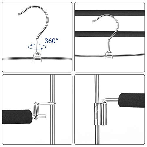 Trousers Hangers, Set of 3 Space-Saving Multi-Bar Metal Pants Hangers, Stable with Non-Slip Padding, Swing Bars for 5 Jeans Each, Suit Pants, Scarves, Ties