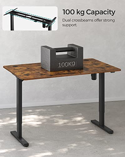 Electric Desk, Desk Stand, Table Frame with Motor, Continuous Height Adjustment, Length Adjustable, 140 x 70 x 73-114 cm, Steel, Vintage Brown/Black