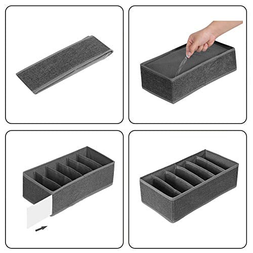 Underwear Storage Box Drawer Organiser Foldable Wardrobe Arrangement System for Wardrobe, Bras, Underwear, Socks, Ties, Folding Box, Fabric Box, Set of 4, Dark Grey