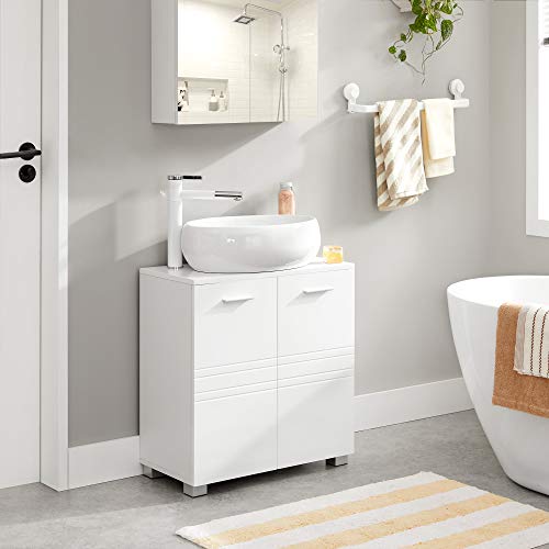 Under Sink Storage Cabinet, Bathroom Vanity Basin Cabinet with 2 Doors, Adjustable Shelf, Bottom Feet, 60 x 30 x 63 cm, White