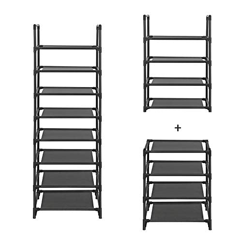 8-Tier Shoe Rack, Shoe Shelf, Shoe Storage Organiser, Space-Saving, 28 x 46 x 145 cm, Metal Frame, Non-Woven Fabric Shelves, for Hallway, Bedroom, Black