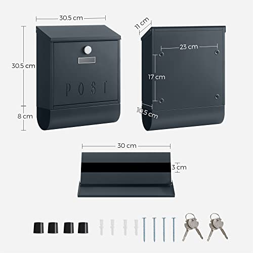 Mailbox, Wall-Mounted Letter Box, Hanging Postbox for Outside, Capped Lock with Copper Core, POST Viewing Window, Newspaper Holder, Nameplate, Easy to Install, Anthracite Grey