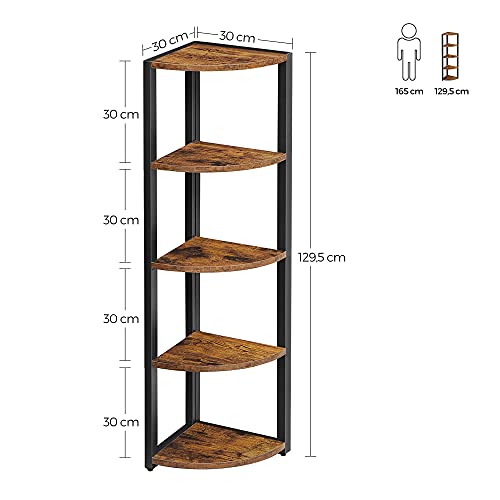 5-Tier Corner Shelf, Multipurpose Storage Shelf, Plant Stand, for Living Room, Bedroom, Home Office, Studio, Industrial, Rustic Brown and Black