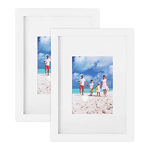 Picture Frame Set of 2, A4 (21x29.7 cm) without Mat, 5x7 inch (13x18 cm) with Mat, Glass Front, Home and Office, White MDF Photo Frames