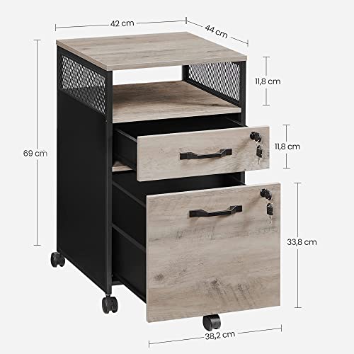 Lockable Filing Cabinet Office Cabinet with Drawers, Universal Wheels, DIN A4 and Letter Format, Open Compartment, Steel Frame, Grey Black