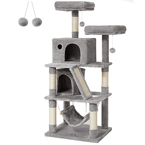 Cat Tree, Cat Condo with 2 Cat Caves, 155 cm, Light Grey