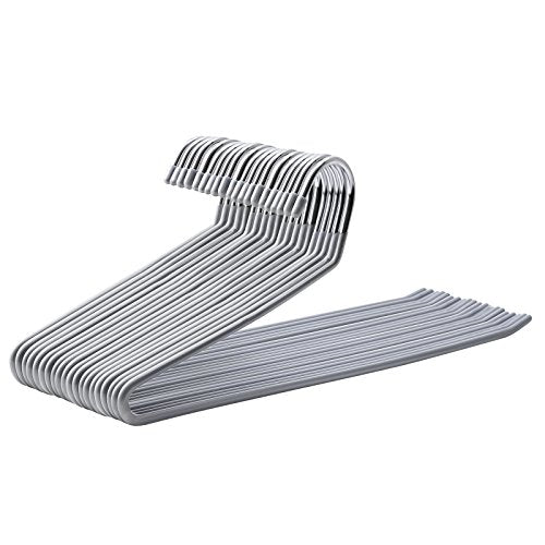 Pack of 20 Metal Trouser Hangers with Open End and Non-Slip Coating, Space Saving, 38 cm Wide, Grey