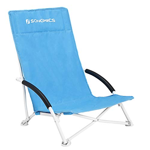 High Back Beach Chair, Portable Folding Camping Chair, Folding Chair, Lightweight, Comfortable and Heavy Duty Outdoor Chair with Carry Bag, Light Blue