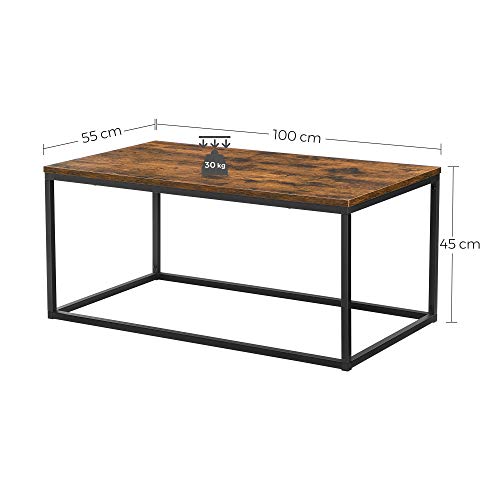 Coffee Table, Cocktail Table for Living Room, Tea Table with Steel Frame, Easy To Assemble, 100 x 55 x 45 cm, Industrial, Rustic Brown and Black