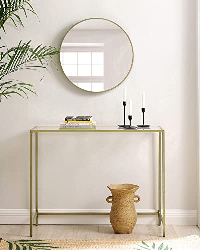 Console Table, Tempered Glass Table, Modern Sofa or Entryway Table, Metal Frame, Sturdy, Adjustable Feet, for Living Room, Hallway, Golden