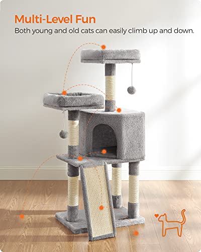 Cat Tree, Cat Condo 115 cm, Scratching Ramp, Light Grey