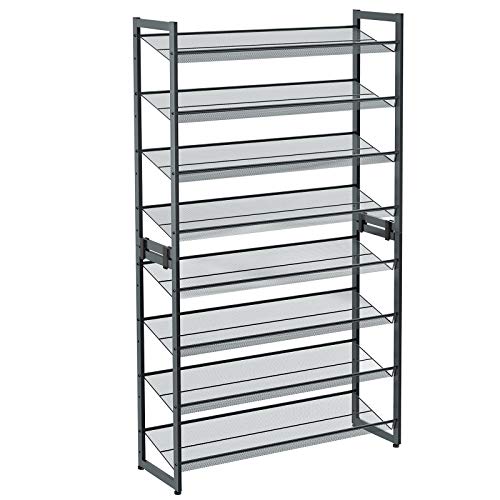 8-Tier Shoe Rack, Set of 2 Stackable 4-Tier Shoe Organisers, Steel Mesh Shoe Shelf Storage, Adjustable Flat or Angled Shelves, Cool Grey