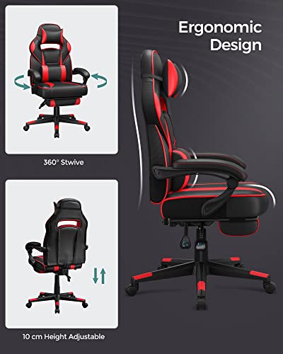 Racing Gaming Chair, Adjustable Office Chair with Footrest, Ergonomic Design, Tilt Mechanism, Headrest, Lumbar Support, 150 kg Weight Capacity, Black and Red