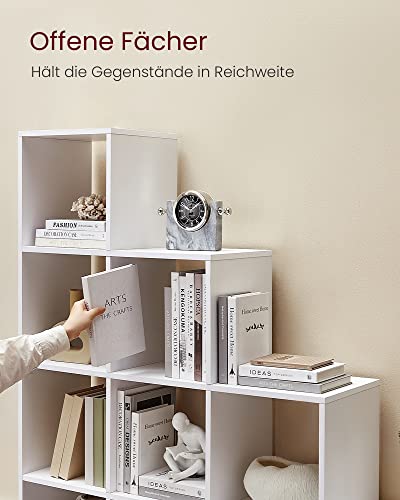 Bookcase, Stair Organiser, 10 Open Cubes, Wooden Display Shelf, Free Standing Shelf, 129.5 x 29 x 129.5 cm, Room Divider, White