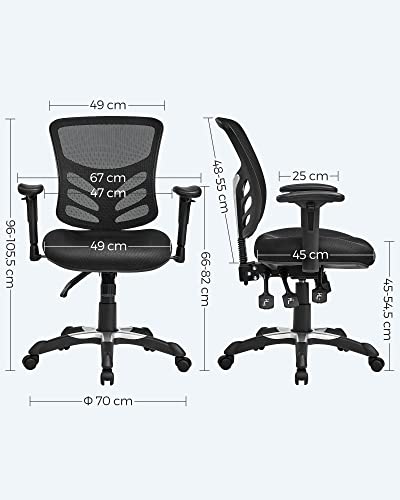 Office Chair, Ergonomic Swivel Chair, Mesh Desk, Adjustable Chair Height, Backrest, 3 Adjustment Levers, Lumbar Support and Adjustable Armrest, Made of PU