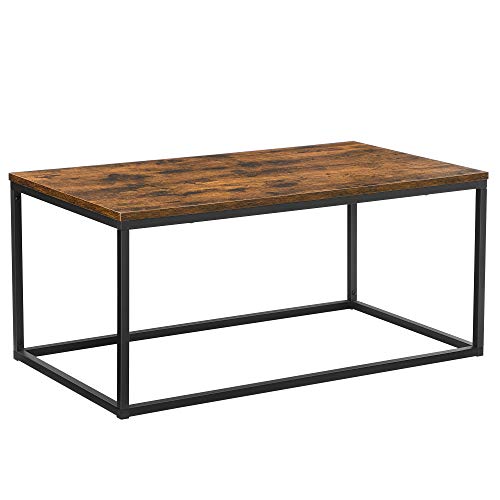 Coffee Table, Cocktail Table for Living Room, Tea Table with Steel Frame, Easy To Assemble, 100 x 55 x 45 cm, Industrial, Rustic Brown and Black