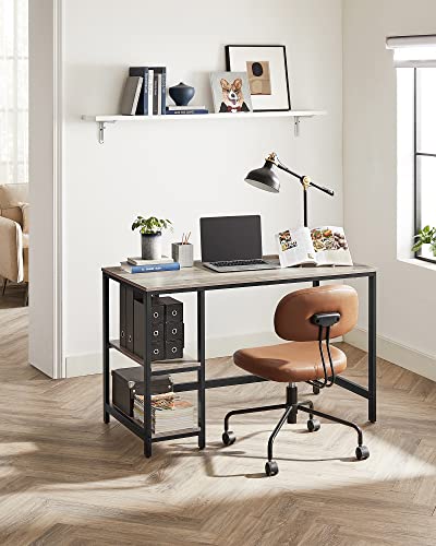 Computer Desk, Writing Desk with 2 Shelves on Left or Right, Work Table for Office Living Room, Steel Frame, Industrial, Greige and Black