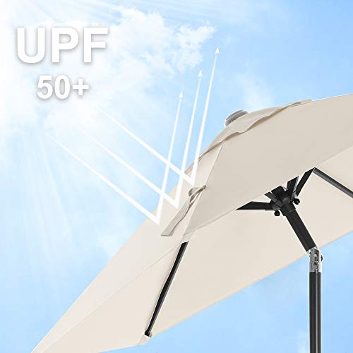 197 cm Garden Parasol Umbrella, UPF 50+, Sun Shade, 30° Tilt in 2 Directions, Crank Handle for Opening and Closing, for Outdoor Gardens Pool Balcony Patio, Base Not Included, Beige