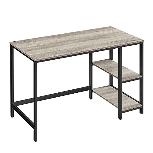 Computer Desk, Writing Desk with 2 Shelves on Left or Right, Work Table for Office Living Room, Steel Frame, Industrial, Greige and Black