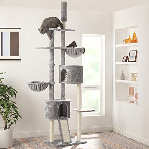 Floor-to-Ceiling Cat Tree, 2.4-2.6 m, Cat Tower, Light Grey