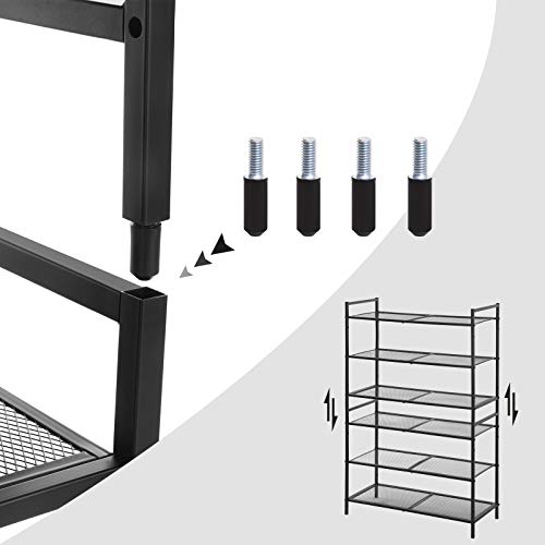 3-Tier Shoe Rack, Stackable Shoe Organiser, 9-12 Pairs of Shoes, Metal Shoe Rack Storage, for Entryway, Living Room, Bathroom, Black