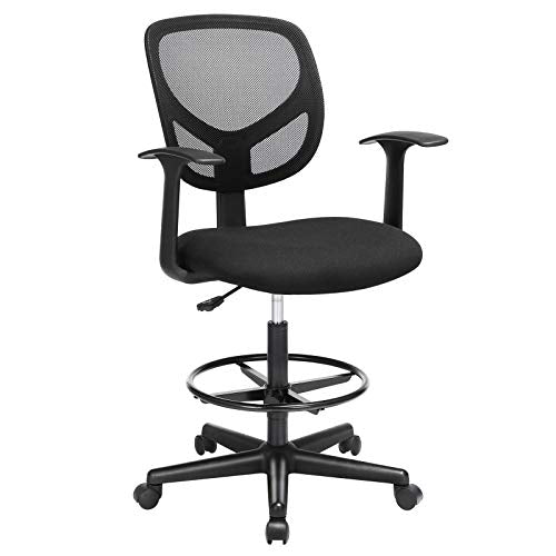 Office Chair Ergonomic Work Stool with Armrests Seat Height 55-75 cm High Work Chair with Adjustable Foot Ring Load Capacity 120 kg Black