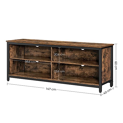 TV Stand, 4 Cubby TV Cabinet for up to 65-Inch TVs, TV Table Unit with Adjustable Shelves and Cable Management, Industrial, Rustic Brown and Black