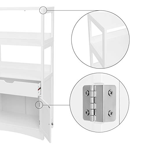 Large Wardrobe with Drawer, 2 Open Shelves and Double Doors, Wardrobe for Bathroom, Entrance, Kitchen and Living Room, White