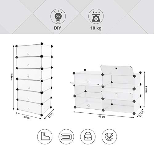 6 Cubes Interlocking Shoe Rack Closet Wardrobe Standing Storage Organiser Boxes Camping Cabinet Cupboard Shelves 43 x 31 x 105 cm