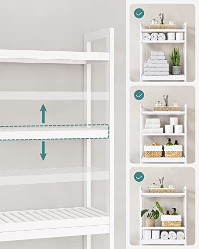 Over-the-Toilet Storage, 3-Tier Bamboo Toilet Rack, Bathroom Organiser with Adjustable Shelves, Multifunctional, Static Load 15 kg per Tier, Easy Assembly, White