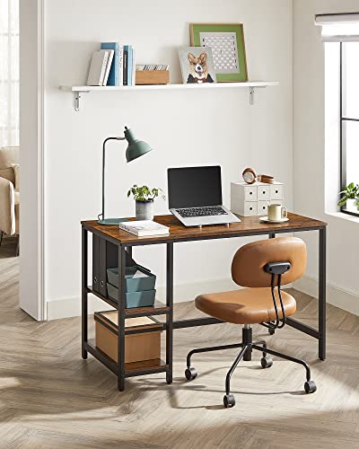 Computer Desk, Writing Desk with 2 Shelves on Left or Right, Work Table for Office Living Room, Steel Frame, Industrial, Rustic Brown and Black