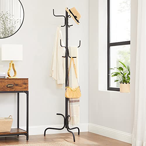 Coat Rack, Freestanding Metal Coat Tree with 6 Hooks, for Coats, Hats, Bags, 54 x 54 x 171.1 cm, Black