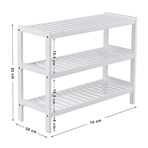 Bamboo Shoe Rack, 3-Tier Storage Shelf, 70 x 26 x 55 cm (W x D x H), ideal for Hallway, Bathroom, Living Room and Corridor, White