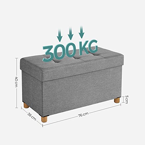 Songmics Folding Bench Stool with Storage Space and Lid, Base made of solid wood, Space-saving 65 L Capacity, up to 300 kg, 76 x 38 x 40 cm