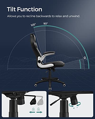 Sporty Shaped Office Chair, Swivel Armchair, with Armrests, High Backrest, Adjustable Height, Tilt for Swinging, Ergonomic Design, Black